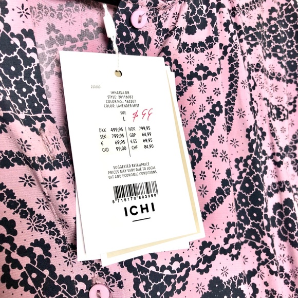 NWT Ichi Harva Shirt Dress Size Large Lavender Navy Print - Picture 3 of 7